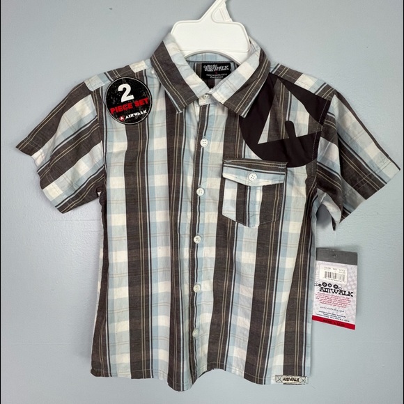 AIRWALK Boys 2 piece outfit - button down shirt & adjustable waste denim shorts - Picture 2 of 16